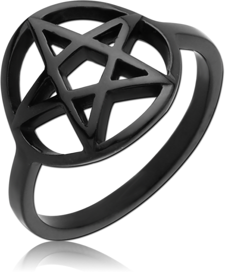 BLACK PVD COATED SURGICAL STEEL RING - PENTAGRAM