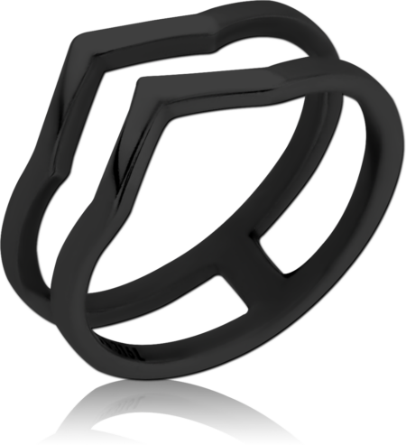 BLACK PVD COATED SURGICAL STEEL RING - CURVED TWO STRIPES AND POINTY