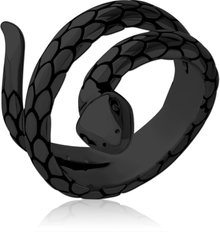 BLACK PVD COATED SURGICAL STEEL RING - WRAPPED AROUND SNAKE