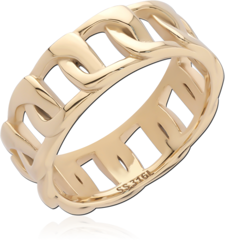 GOLD PVD 18K COATED SURGICAL STEEL RING - PLAIN WIDE CUBAN CHAIN