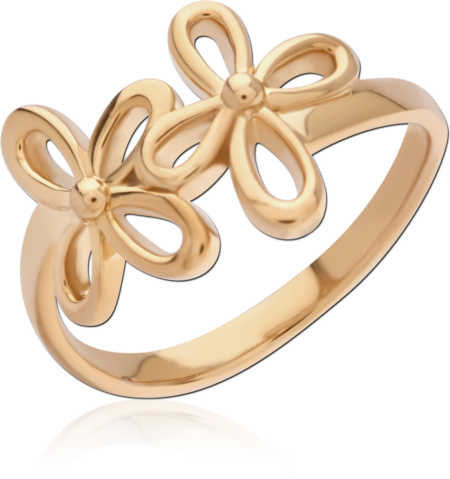 STERLING SILVER 925 18K GOLD PLATED RING - TWO FLOWERS