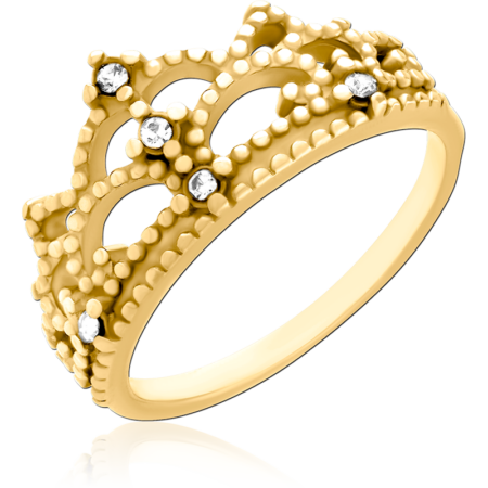 GOLD PVD COATED SURGICAL STEEL JEWELED RING - CROWN