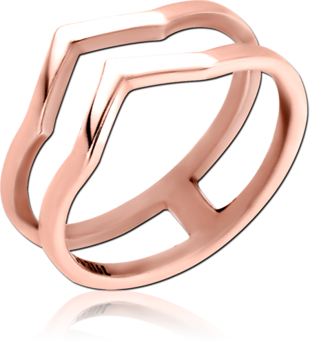 ROSE GOLD PVD COATED SURGICAL STEEL RING - CURVED TWO STRIPES AND POINTY