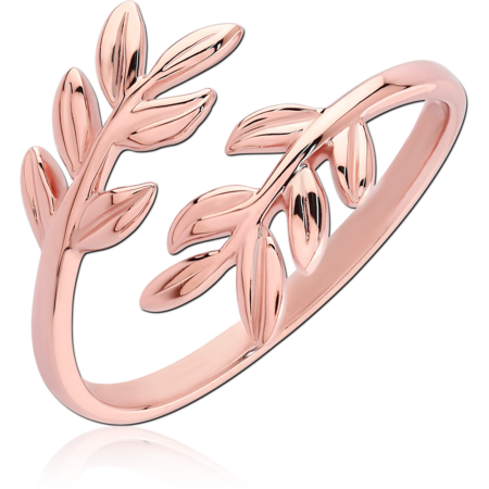 STERLING SILVER 925 ROSE GOLD PVD COATED OPEN RING - LEAF