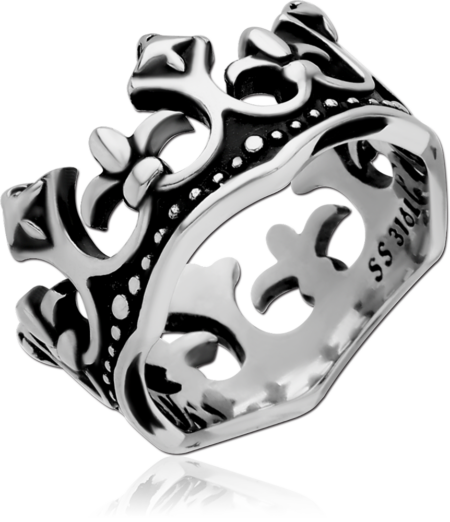 SURGICAL STEEL RING - FLEUR DE LIS CROWN