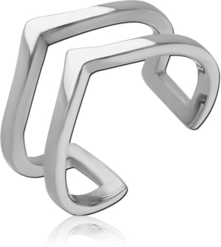 SURGICAL STEEL OPEN TWO STRIPES RING - POINTY
