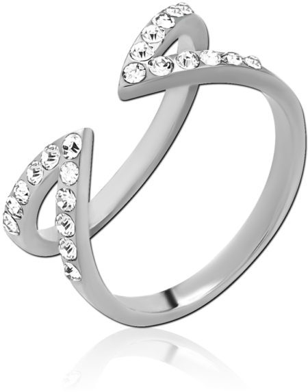 SURGICAL STEEL JEWELED OPEN RING - TWO STRIPES POINTY