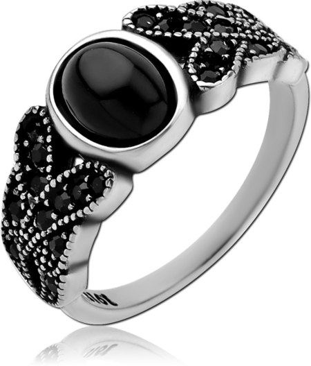 SURGICAL STEEL JEWELED RING WITH ONYX