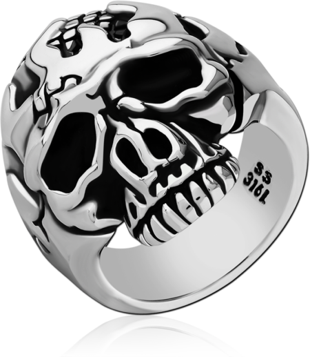 SURGICAL STEEL RING - WIDE BAND SKULL
