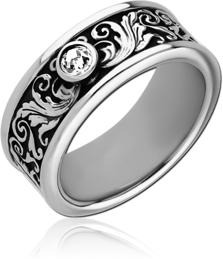 SURGICAL STEEL OXIDIZED JEWELED RING