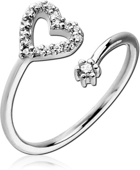 STERLING SILVER 925 JEWELED OPEN RING - HEART AND CIRCLE