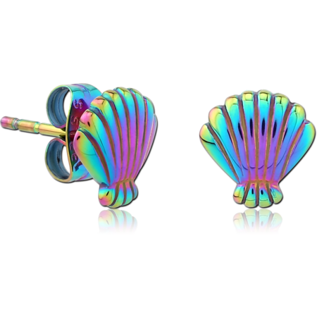 ANODISED SURGICAL STEEL EAR STUDS PAIR - SHELL