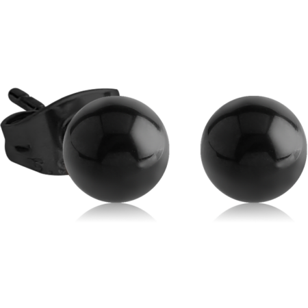 BLACK PVD COATED SURGICAL STEEL BALL EAR STUDS PAIR