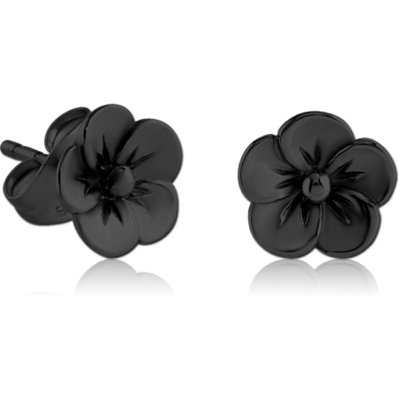 BLACK PVD COATED SURGICAL STEEL EAR STUDS PAIR - FLOWER
