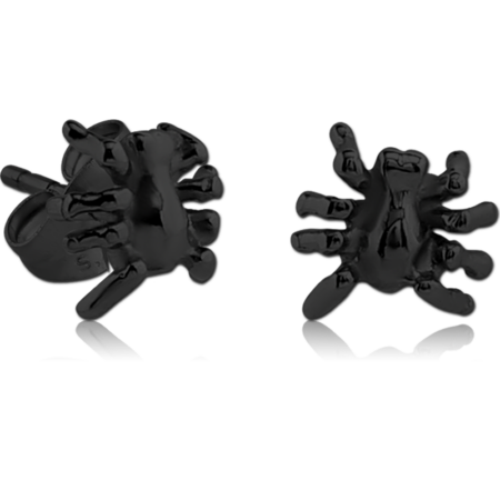 BLACK PVD COATED SURGICAL STEEL EAR STUDS PAIR - SPIDER