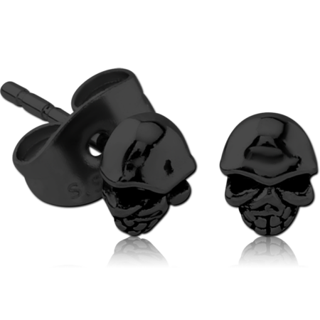 BLACK PVD COATED SURGICAL STEEL EAR STUDS PAIR - SKULL