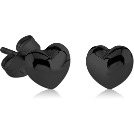 BLACK PVD COATED SURGICAL STEEL EAR STUDS PAIR - HEART