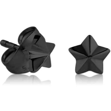 BLACK PVD SURGICAL STEEL NAUTICAL STAR EAR STUDS