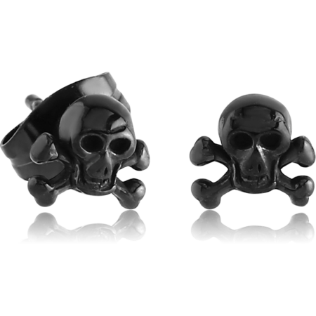 BLACK PVD COATED SURGICAL STEEL EAR STUDS PAIR - DANGER