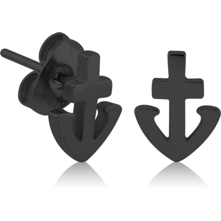 BLACK PVD COATED SURGICAL STEEL EAR STUDS PAIR - ANCHOR