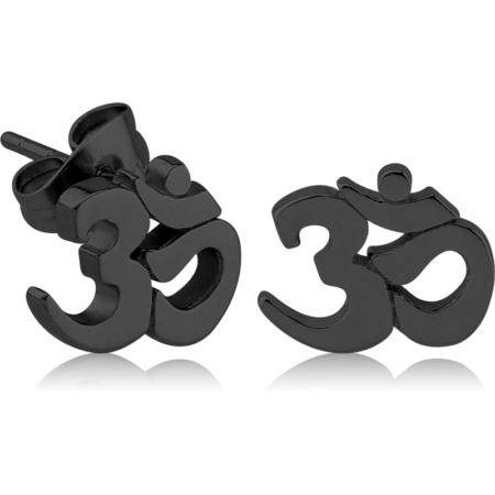 BLACK PVD COATED SURGICAL STEEL EAR STUDS PAIR - OMKAR