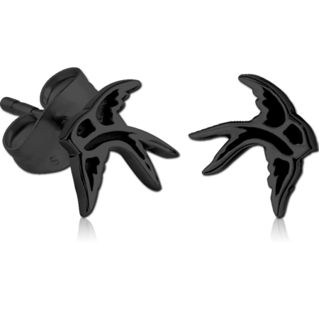 BLACK PVD COATED SURGICAL STEEL EAR STUDS PAIR - BIRD