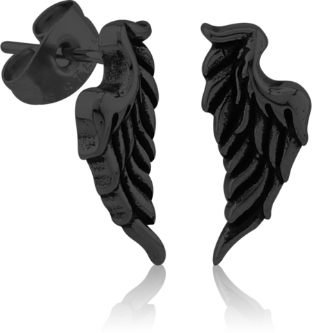 BLACK PVD COATED SURGICAL STEEL EAR STUDS PAIR - WING