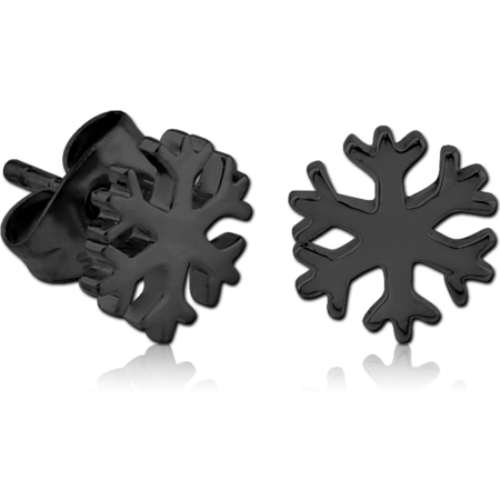 BLACK PVD COATED SURGICAL STEEL EAR STUDS PAIR - SNOWFLAKE