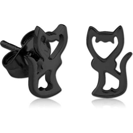 BLACK PVD COATED SURGICAL STEEL EAR STUDS PAIR - KITTY