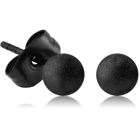 BLACK PVD COATED SURGICAL STEEL EAR STUDS PAIR - SANDBLAST BALL 4MM