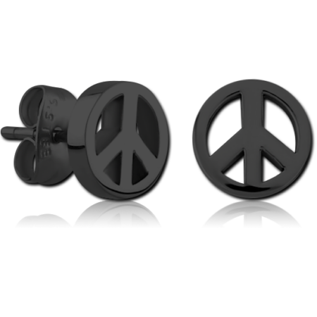 BLACK PVD COATED SURGICAL STEEL EAR STUDS - PEACE SIGN