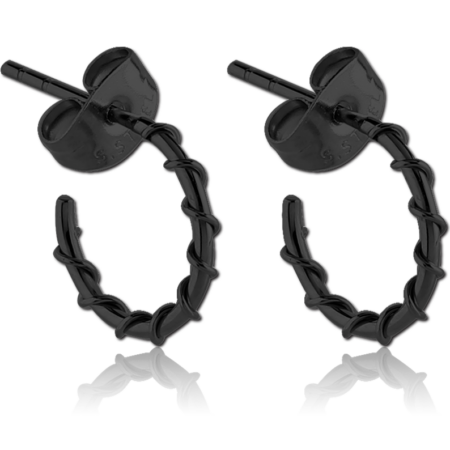 BLACK PVD COATED SURGICAL STEEL EAR STUDS PAIR - WIRE ON HOOP