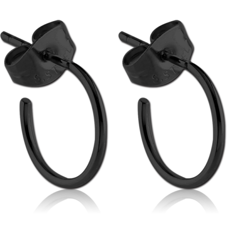 BLACK PVD COATED SURGICAL STEEL EAR STUDS PAIR - HOOP
