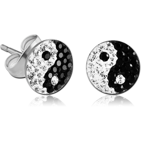SURGICAL STEEL VALUE CRYSTALINE JEWELED YIN YANG EAR STUDS PAIR