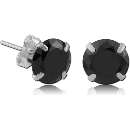 STERLING SILVER 925 JEWELED PRONG SET ROUND EAR STUDS PAIR - 4MM