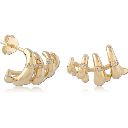 STERLING SILVER 925 GOLD PLATED 14K JEWELED EAR STUDS PAIR