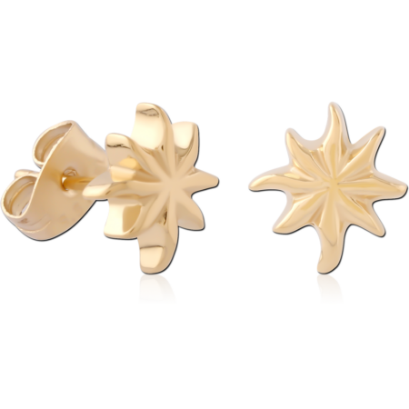GOLD PVD 18K COATED SURGICAL STEEL EAR STUDS PAIR - FLOWER