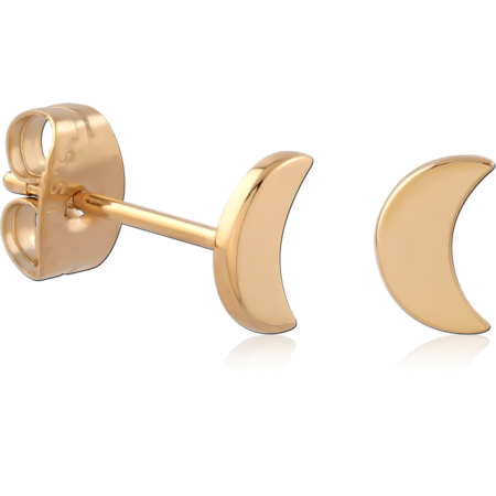 GOLD PVD 18K COATED SURGICAL STEEL EAR STUDS PAIR - CRESCENT