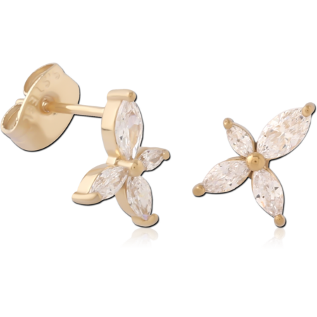 GOLD PVD 18K COATED SURGICAL STEEL JEWELED EAR STUDS PAIR