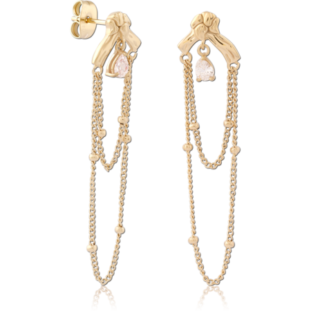 GOLD PVD 18K COATED SURGICAL STEEL JEWELED EAR STUDS PAIR