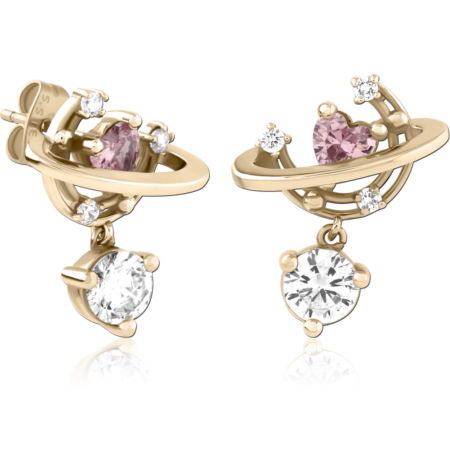 GOLD PVD 18K COATED SURGICAL STEEL JEWELED EAR STUDS PAIR