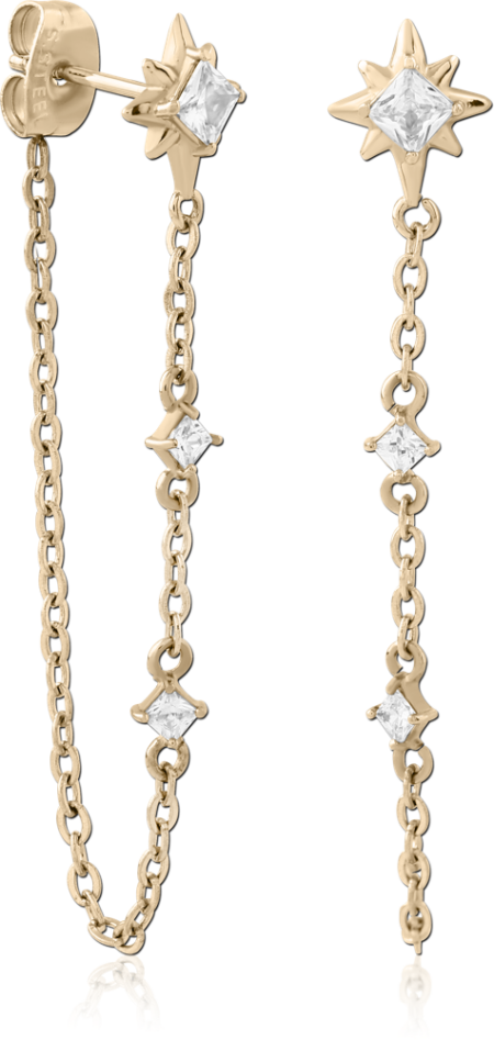 GOLD PVD 18K COATED SURGICAL STEEL JEWELED EAR STUDS PAIR