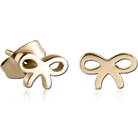 GOLD PVD 18K COATED SURGICAL STEEL EAR STUDS PAIR - BOW