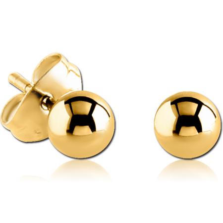 GOLD PVD 18K COATED SURGICAL STEEL EAR STUDS PAIR - BALL 4MM
