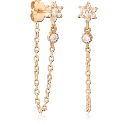 GOLD PVD 18K COATED SURGICAL STEEL JEWELED EAR STUDS PAIR