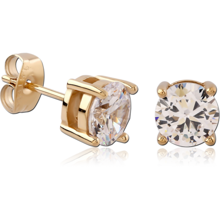 GOLD PVD 18K COATED SURGICAL STEEL JEWELED EAR STUDS PAIR