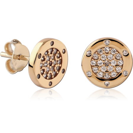 STERLING SILVER 925 GOLD PLATED 18K JEWELED EAR STUDS PAIR