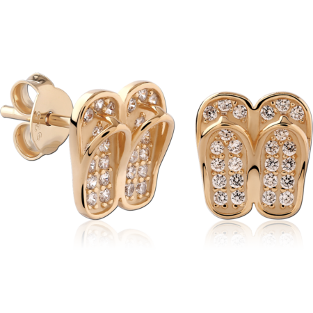 STERLING SILVER 925 GOLD PLATED 18K JEWELED EAR STUDS PAIR