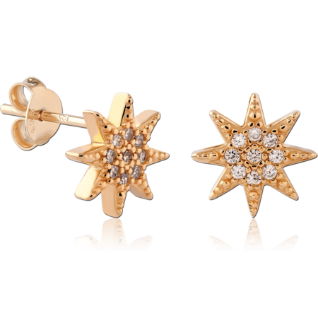 STERLING SILVER 925 GOLD PLATED 18K JEWELED EAR STUDS PAIR