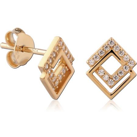 STERLING SILVER 925 18K GOLD PLATED JEWELED EAR STUDS PAIR